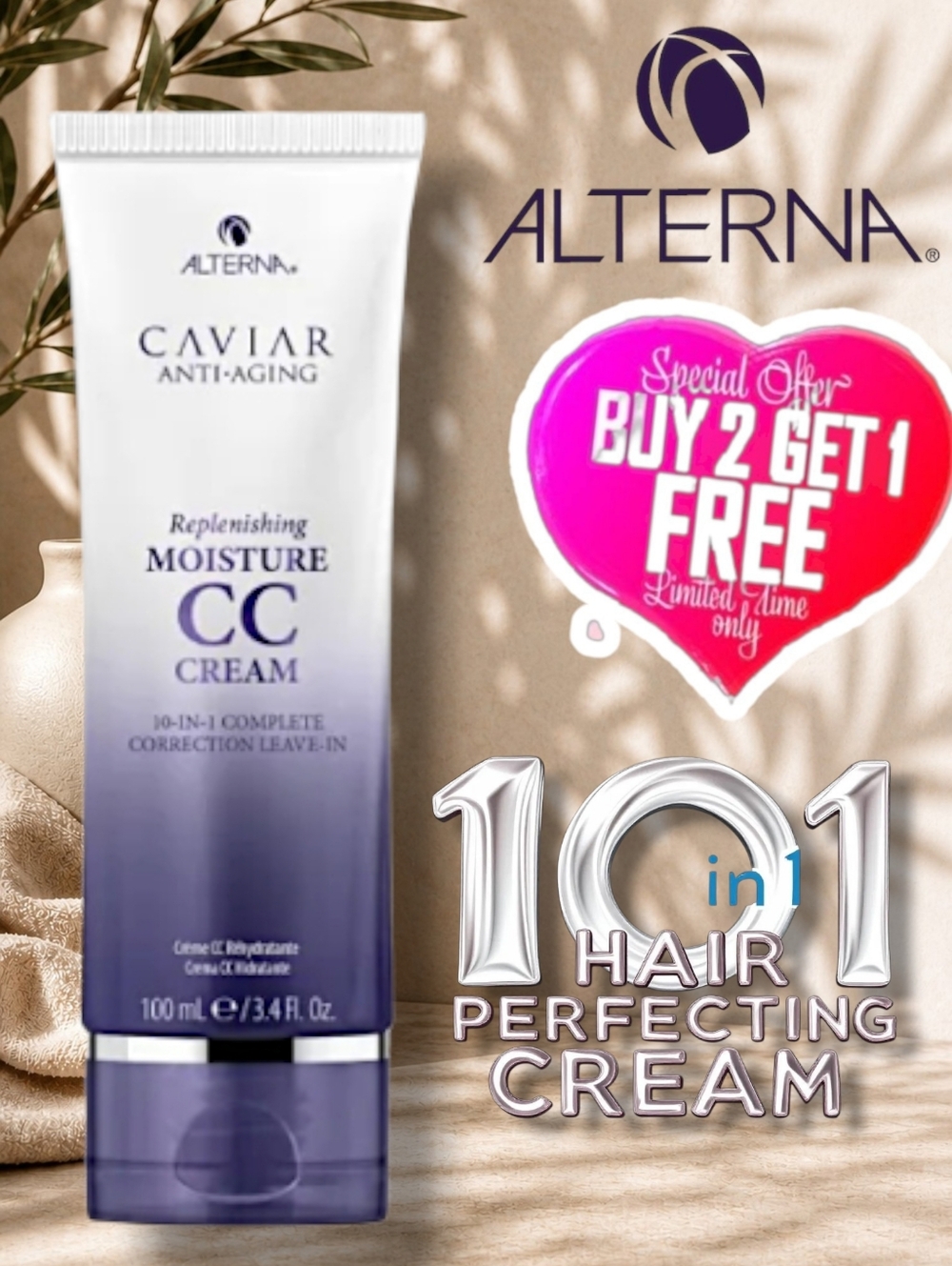 Alterna Caviar 10 in 1 CC moisture cream (Smooths, Heat Protect, Stengthen)